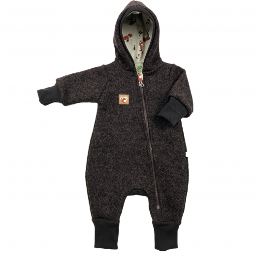 Baby-/Kleinkinder-Overall aus Walkloden, gefüttert, dunkelbraun meliert – Bild 2