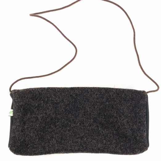 Handmuff aus Walkloden mit Merinofutter, dunkelbraun meliert